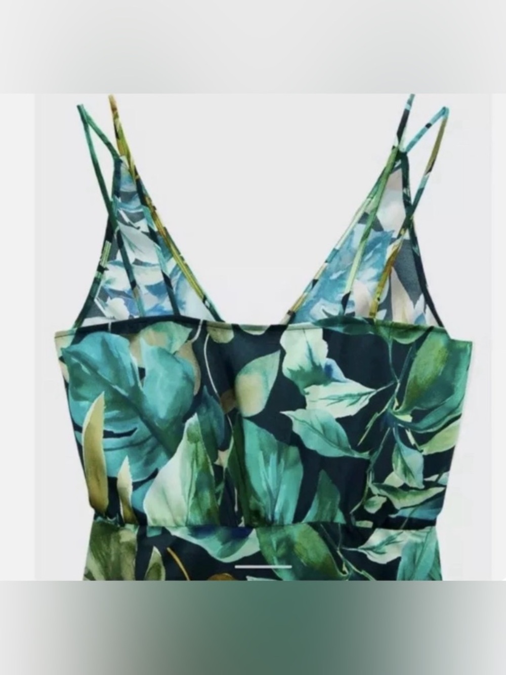 Zara- XS- Tropical Green Leaf Print V-Neck Midi Dress Straps - Picture 4 of 4